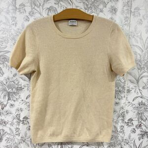 Barrow & Grove Womens Cashmere Crew Neck Short Sleeve Cream Short Sleeve Size M